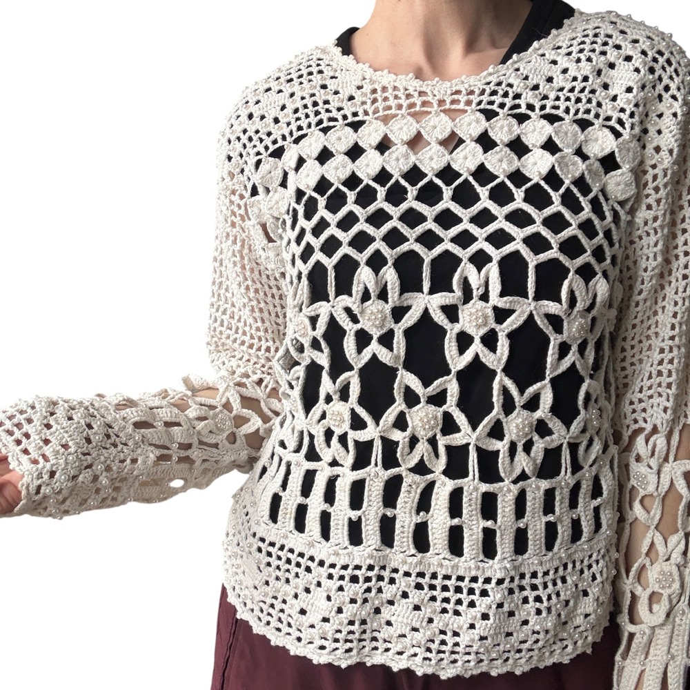 Vintage open knit crochet sweater 90's